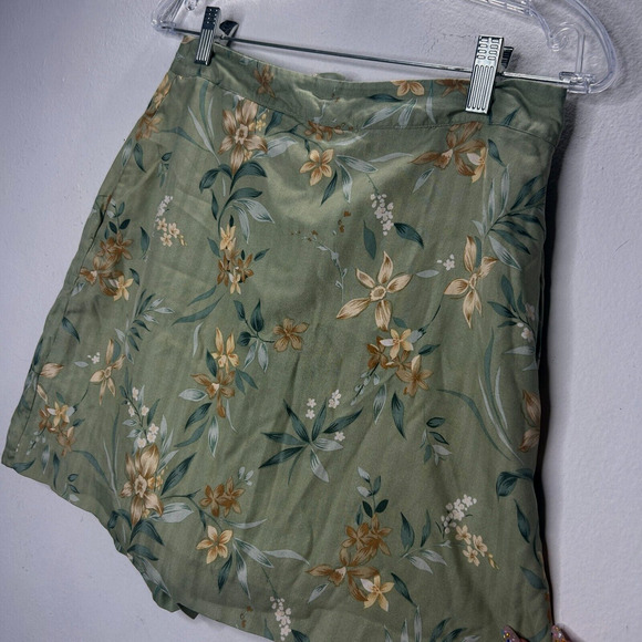 EP Pro 100% Silk Green Yellow & Cream Floral Golf Mini Skirt Skort 4 - Picture 2 of 8